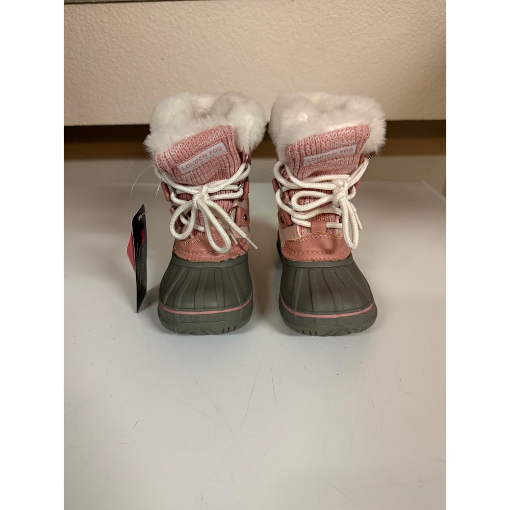 London Fog Kids Tottenham Pink Gray Faux Fur 3M Thinsulate Winter Boots Size 9
